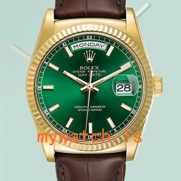 Rolex Day-Date Mens m118138-0030 36mm Leather Strap Gold-tone: Genuine vs. Replica